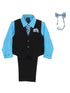 Lito Baby Boys Aqua Shirt Zipper Tie Bow Tie Pinstripe Vest Pant Set 6-24M - SophiasStyle.com